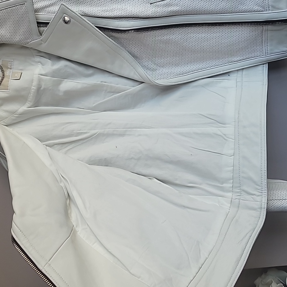 Michael Kors Leather Moto Jacket White Women's XL - Picture 4 of 5
